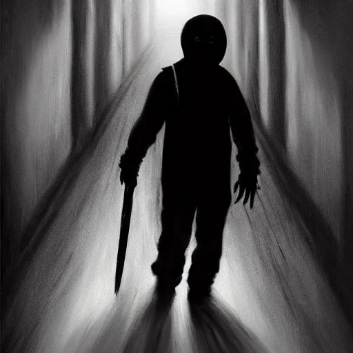 Prompt: michael meyers in a dark alley, artstation hall of fame gallery, editors choice, #1 digital painting of all time, most beautiful image ever created, emotionally evocative, greatest art ever made, lifetime achievement magnum opus masterpiece, the most amazing breathtaking image with the deepest message ever painted, a thing of beauty beyond imagination or words