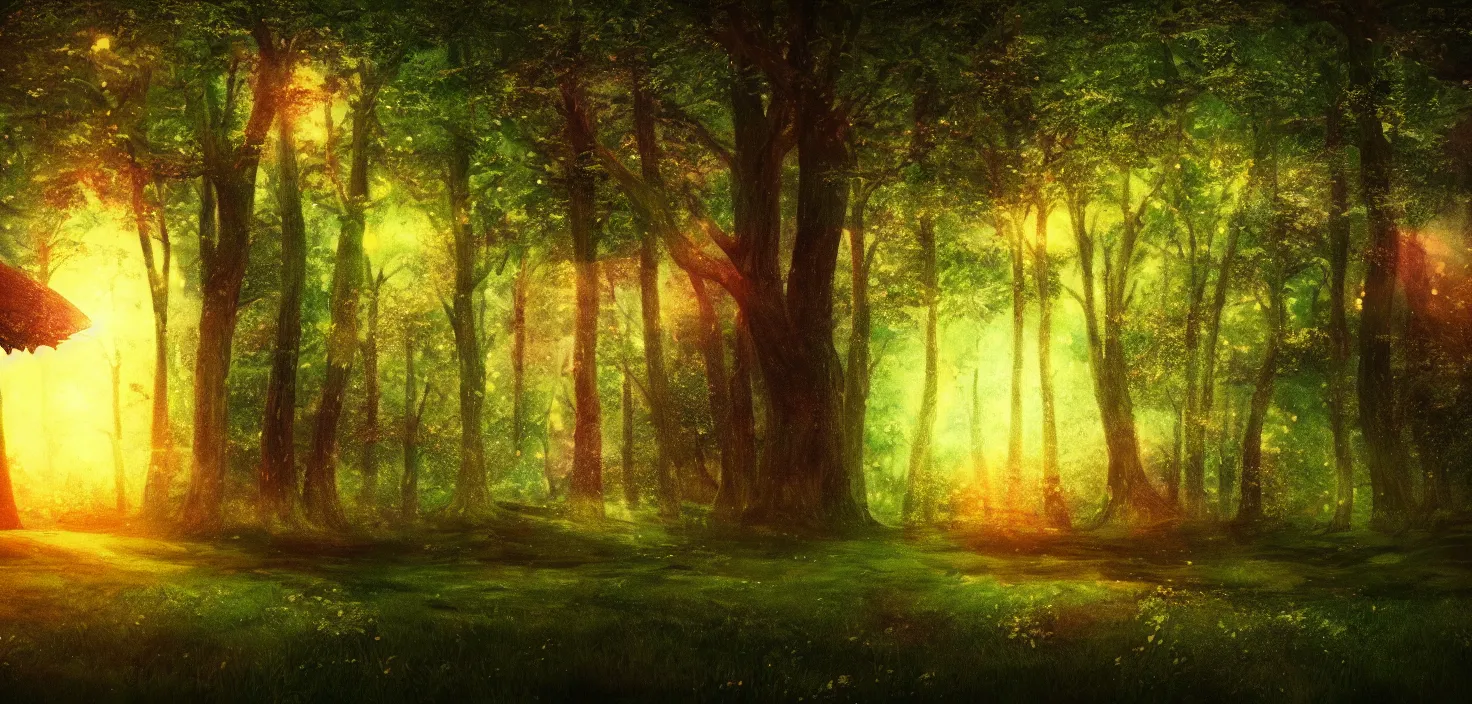 Image similar to landscape, storybook illustration, visual novel, bokeh, cinematic, filmic, rtx, woodland, cinematic