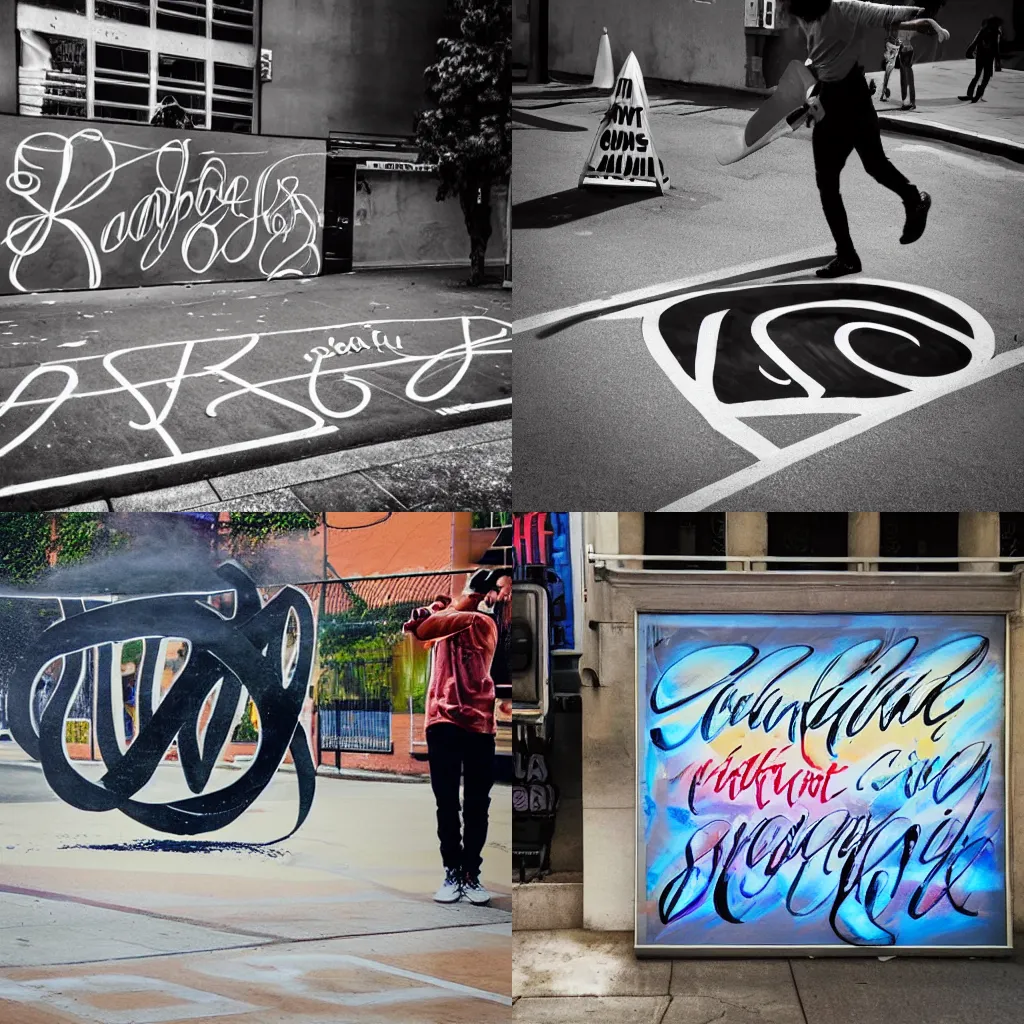 Prompt: 🏀 calligraphy spray art, street photo