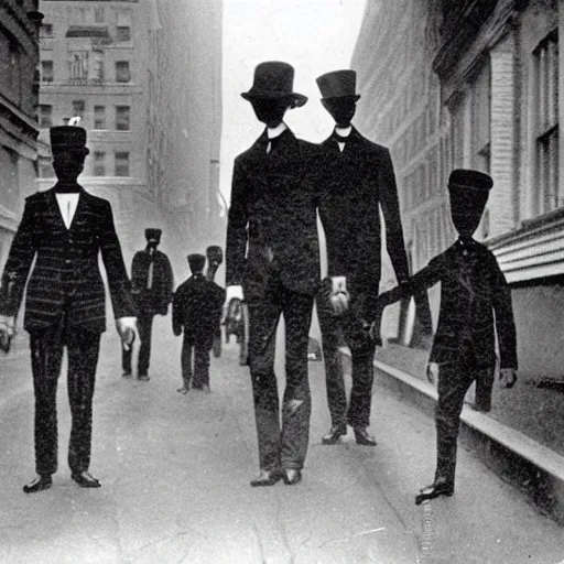 Prompt: a vintage photography of slenderman rampage through New York Streets, 1900's,