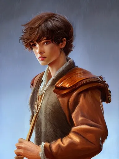 Image similar to a handsome young man holding a wood adorned cane. intricate, elegant, highly detailed, digital painting, artstation, concept art, sharp focus, illustration, by justin gerard and artgerm, 8 k