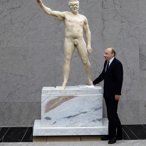 Prompt: marble statue of viktor orban and vladimir putin hugging