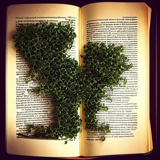 Image similar to “ very photorealistic photo of vines growing out of a woman ’ s book as she sleeps, award - winning details ”