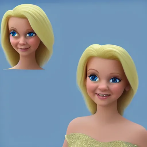 Image similar to a 3d princess with blonde hair , 3d cgi , disney style , photorealistic