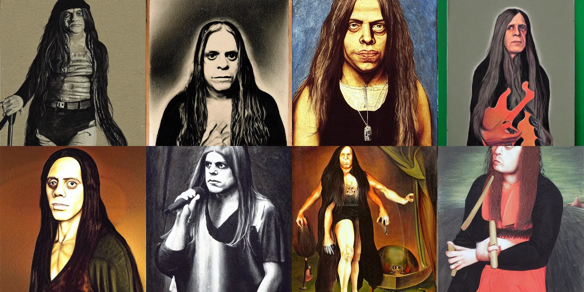 Prompt: a full body portrait of young Genesis P-Orridge with long hair on stage, painted by Hierohymus Bosch