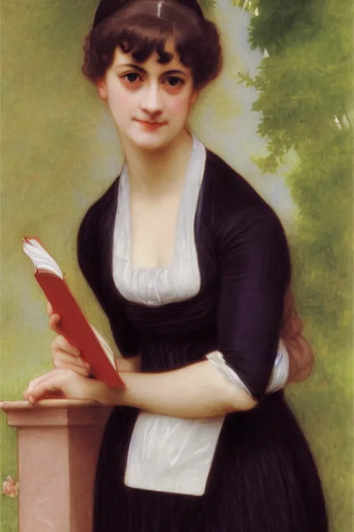 Image similar to jane austen with a book, painting by rossetti bouguereau, detailed art, artstation