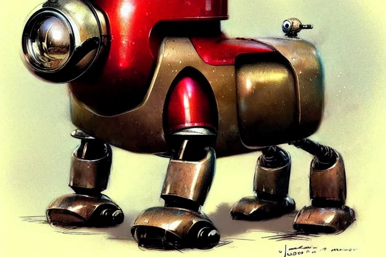 Image similar to adventurer ( ( ( ( ( 1 9 5 0 s retro future robot android dog. muted colors. ) ) ) ) ) by jean baptiste monge!!!!!!!!!!!!!!!!!!!!!!!!! chrome red