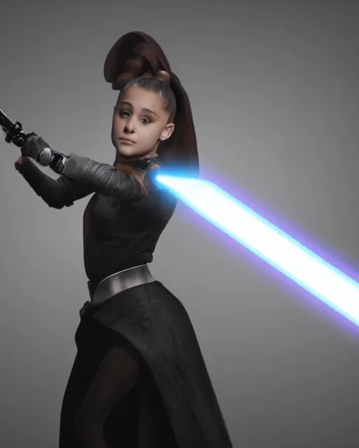 Image similar to Award winning photo of Ariana Grande as a sith lord igniting her light saber, Star Wars concept art by Colin Cantwell, Sith Lord. Dramatic Lighting, Cinematic Lighting, Artstation, volumetric fog, action photography, hyper-realistic, 8K resolution, 4K resolution