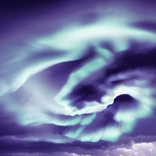 Image similar to amazing photo of purple clouds in the shape of a tornado, digital art, beautiful dramatic lighting