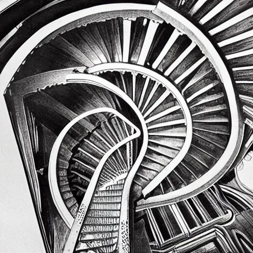 Image similar to detailed blueprints for spiral staircase by mc escher
