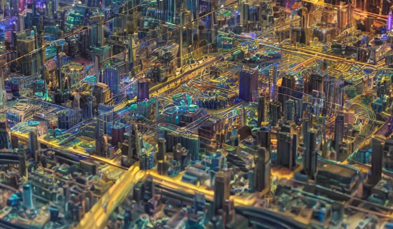 Image similar to large group people in open warehouse, looking at hologram of futuristic city on a table, cinematic concept art, godrays, godrays, golden hour, natural sunlight, 4 k, clear details, tabletop model buildings, center model buildings, hologram center, crane shot, crane shot, crane shot