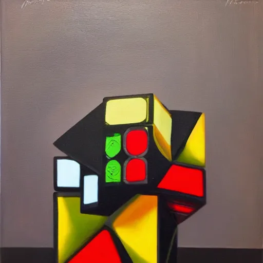 Prompt: A rubik's cube, trending on artstation, oil on canvas, surrealism, cubism, surrealist, cubist