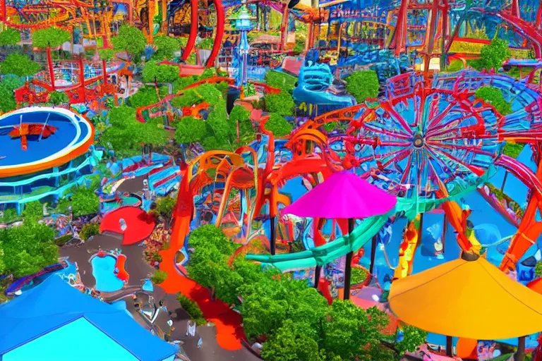 Image similar to a giant amusement park. colorful. photorealism.