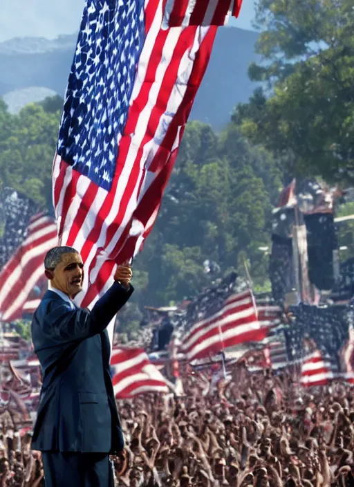 Image similar to Barack Obama capturing the flag in Facing Worlds, Unreal Tournament, 4k