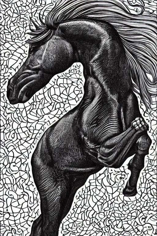 Image similar to horse in a field, symmetrical, highly detailed, digital art, sharp focus, trending on art station, kentaro miura manga art style