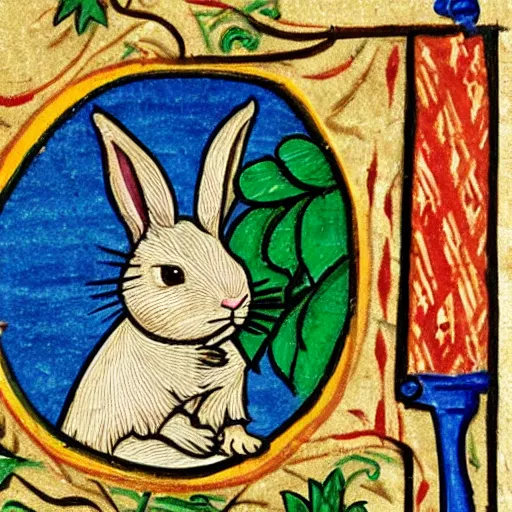 Image similar to rabbit smoking a joint medieval illuminated manuscript