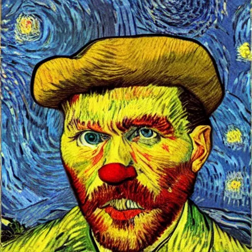 Image similar to communist clown, van gogh style