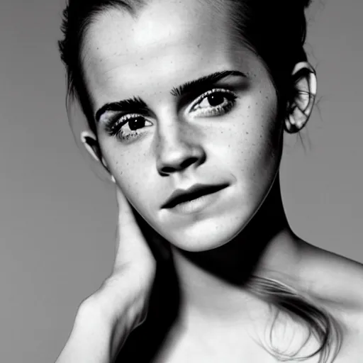 Image similar to Emma Watson closeup face shoulders very long hair Vogue fashion shoot fashion poses detailed professional studio lighting dramatic shadows professional photograph by Cecil Beaton, Lee Miller, Irving Penn, David Bailey, Corinne Day, Patrick Demarchelier, Nick Knight, Herb Ritts, Mario Testino, Tim Walker, Bruce Weber, Edward Steichen, Peter Lindbergh, Albert Watson