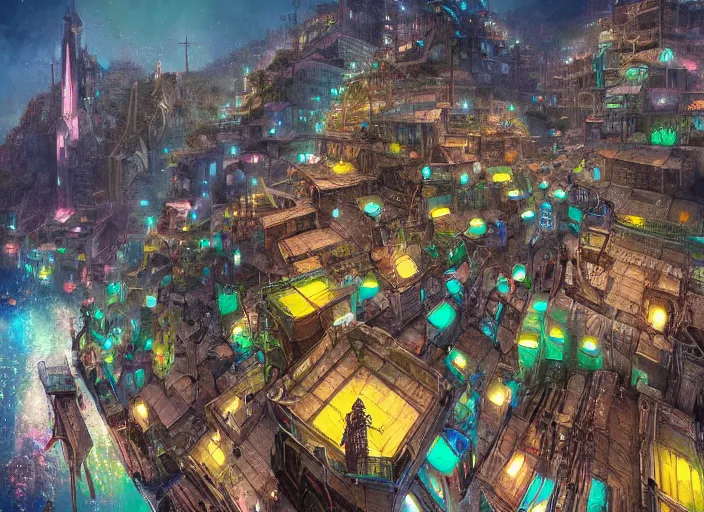 Image similar to favela fantasy cathedral, sci - fi environment, sorcery, scenery, professional, award - winning, trending on artstation, hyper detailed, realistic, beautiful, emotional, shiny, colorful, picture