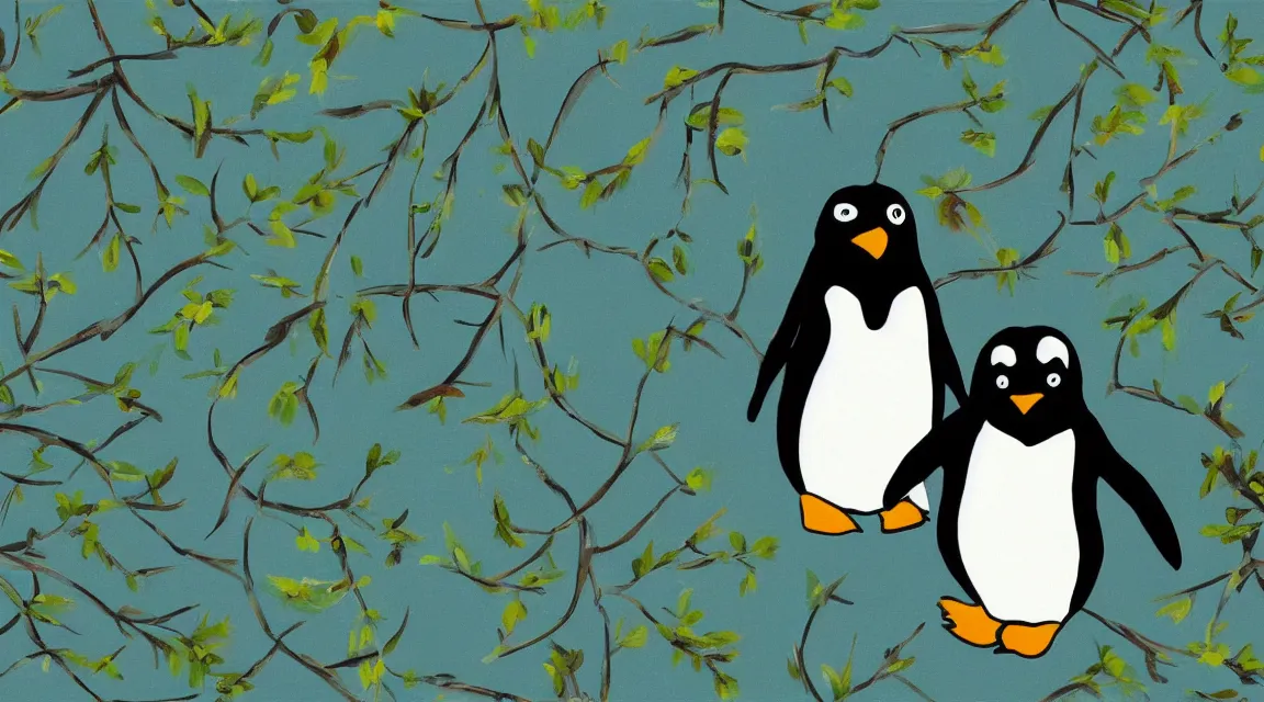 Prompt: Linux Tux penguin wallpaper painted by Cezanne