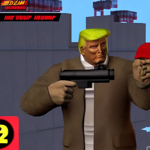 Image similar to duke nukem 3 d screenshot : donald trump