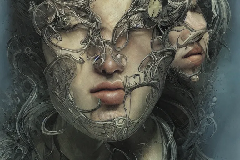 Image similar to man face, concept art, fantasy illustration, sharp focus, intricate details, by tran nguyen and wylie beckert