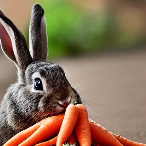 Image similar to a photo of an adorable rabbit screaming in rage at a carrot that looks mildly offended