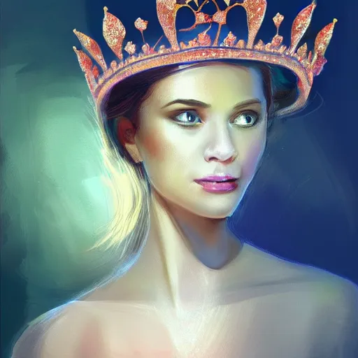 Image similar to a princess looking at a glowing crown, digital painting, hd, smooth, Rutkowski Greg