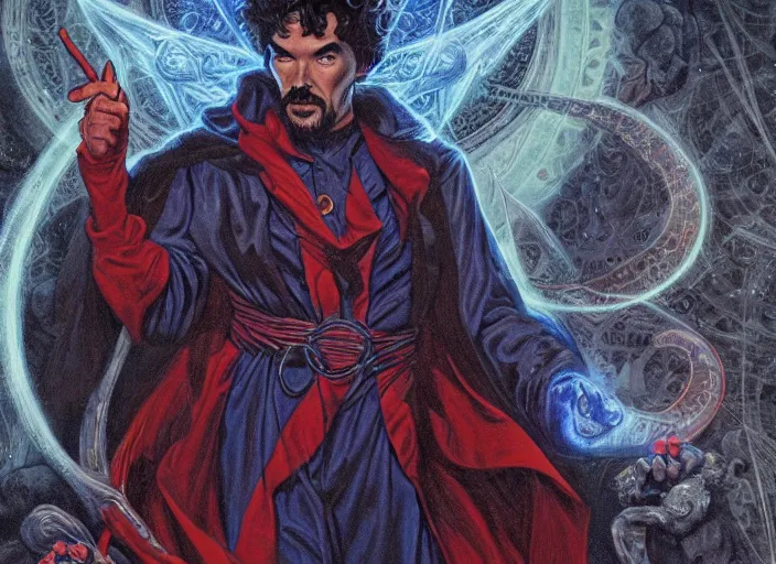 Image similar to a highly detailed satanic portrait of stephen strange, james gurney, james jean