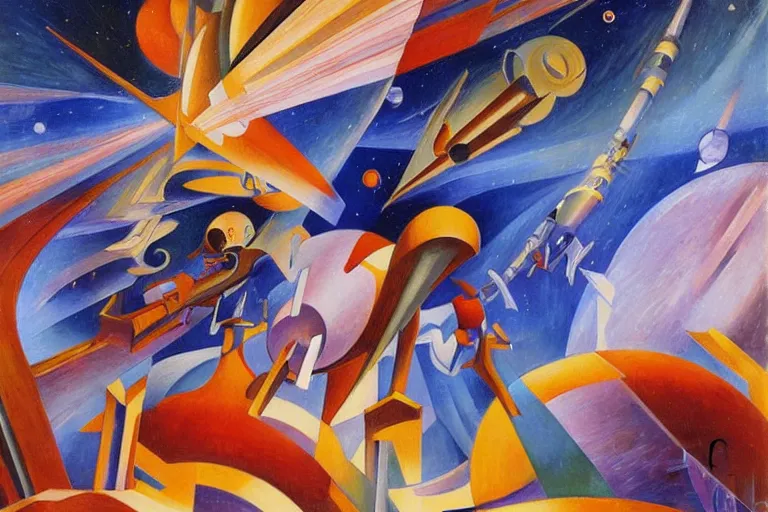 Prompt: space exploration during renaissance by Joseph Stella, Futurism style, oil painting