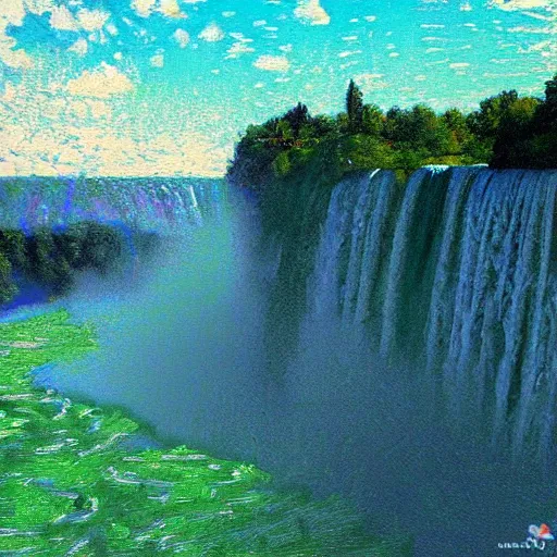 Prompt: Niagara falls glitching in the style of Claude Monet