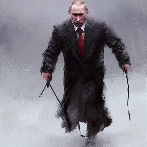 Prompt: picture the putin runs lavrov as a puppet, painting by greg rutkowski