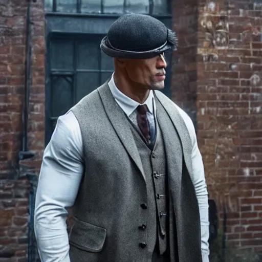 Image similar to Dwayne Johnson in Peaky Blinders very detail 4K quality super realistic