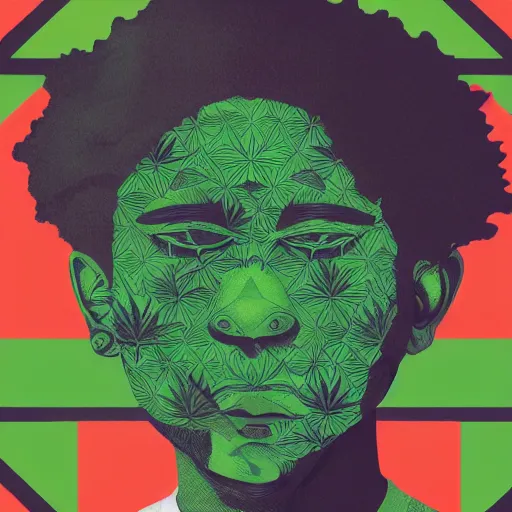 Image similar to Jamaican Marijuana profile picture by Sachin Teng, symetrical, Organic Painting , Leaf Green, adidas, Green smoke, Impressive, Award Winning, Warm, Good Vibes, Positive, geometric shapes, energetic, intricate background, graffiti, street art:2 by Sachin Teng:4