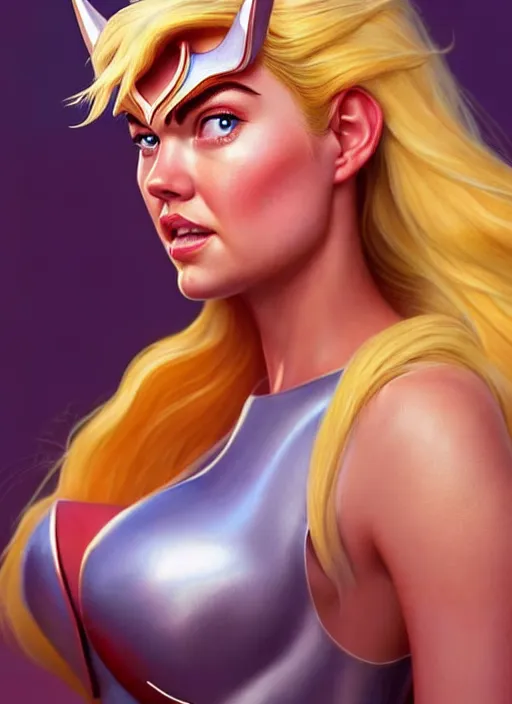 Image similar to polished sweaty she - ra : : kate upton : : weta disney pixar movie still portrait photo : : hi - fructose, straps, sci fi, fantasy, decadent highly - detailed digital painting, golden ratio, octane render, artstation, smooth, sharp focus, artgerm, mucha, loish, wlop : :