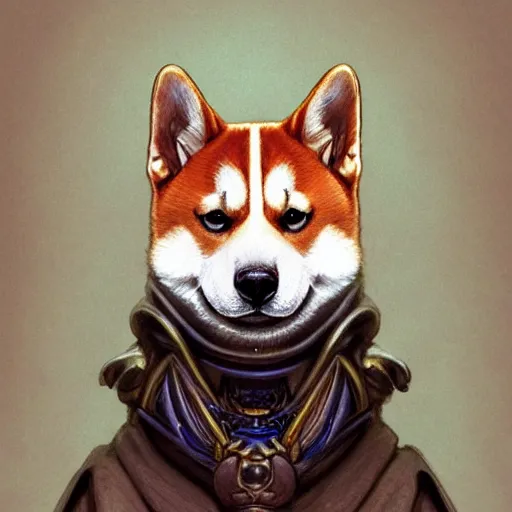 Image similar to portrait of a shiba inu as a birthday cake, fantasy, intricate, elegant, highly detailed, digital painting, artstation, concept art, smooth, sharp focus, illustration, art by artgerm and greg rutkowski and alphonse mucha