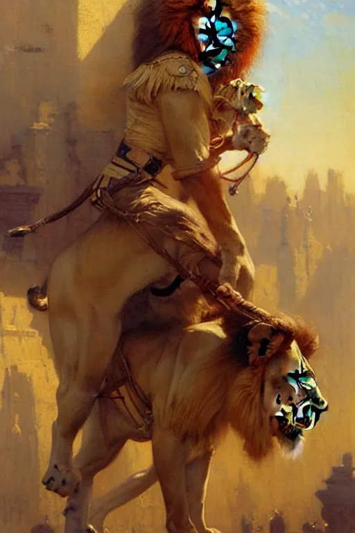 Image similar to lion tamer, highly detailed painting by gaston bussiere, craig mullins, j. c. leyendecker 8 k