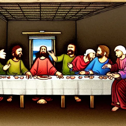 Image similar to the last supper in the style of calvin and hobbes