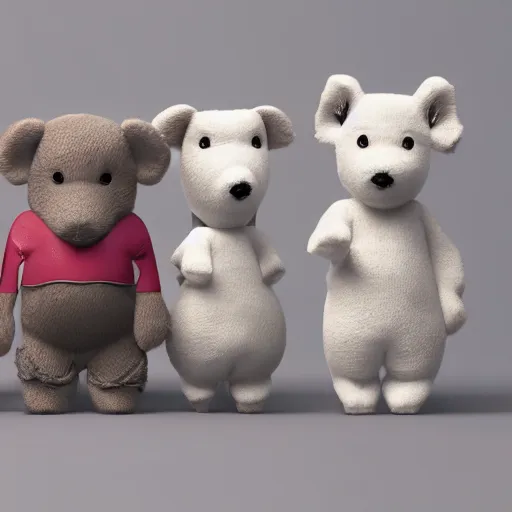 Prompt: cutie stuffed animal friends, unreal ungine 5, octane render, cinema 4 d