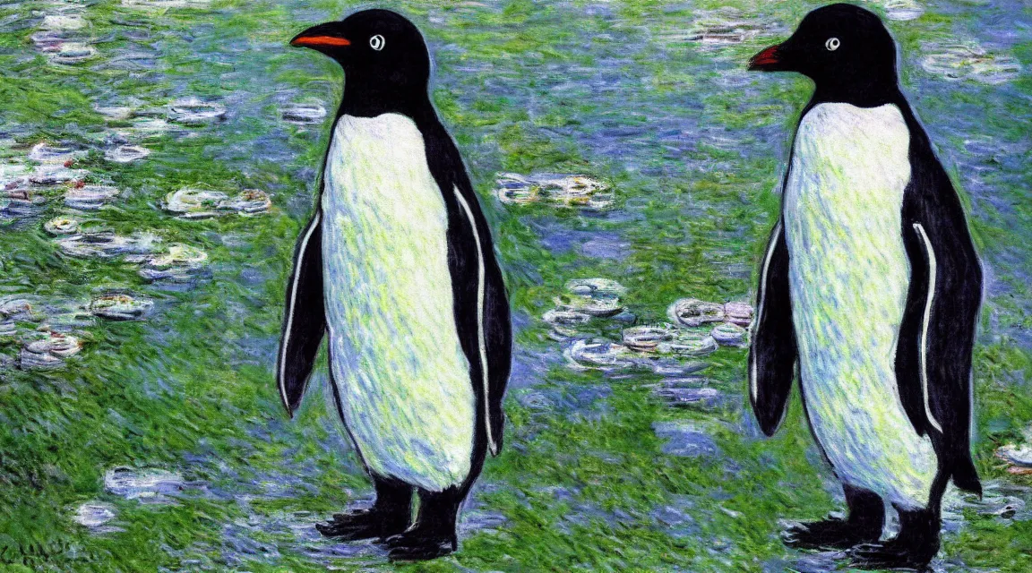 Image similar to Linux Tux penguin wallpaper painted by Claude Monet