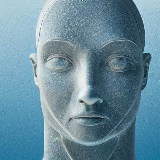 Image similar to award winning sculpture of a human head and space, on the surface of the ocean, realistic water, ray tracing, 8 k resolution, long - shot, sharp focus, low angle, 8 5 mm photograph, wide lens