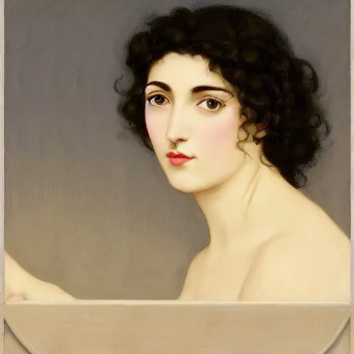 Prompt: oil painting of a portrait of a Queen dark curly hair, fair skin, by Bouguereau, by Patrick Nagel, by Georgia O Keeffe, by Gustave Moreau, art deco, matte drawing, storybook illustration, tonalism, realism