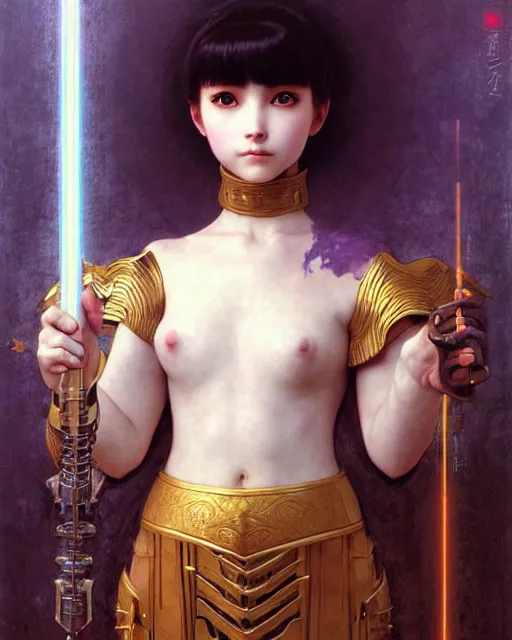 Image similar to portrait of beautiful cute young maiden girl with short white hairs in warhammer armor, art by ( ( ( kuvshinov ilya ) ) ) and wayne barlowe and gustav klimt and artgerm and wlop and william - adolphe bouguereau