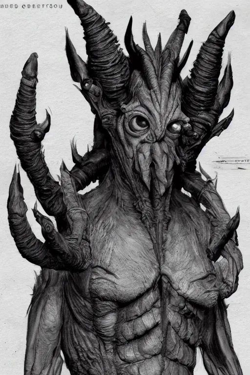 Prompt: creature concept art, weta studios, Guillermo Del Toro, pans labyrinth, Hellboy