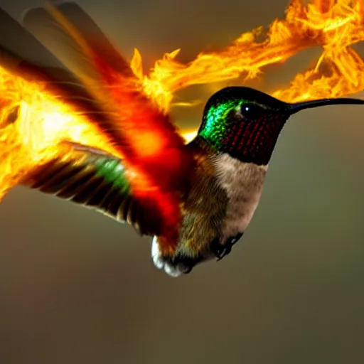 Image similar to hummingbird on fire in space