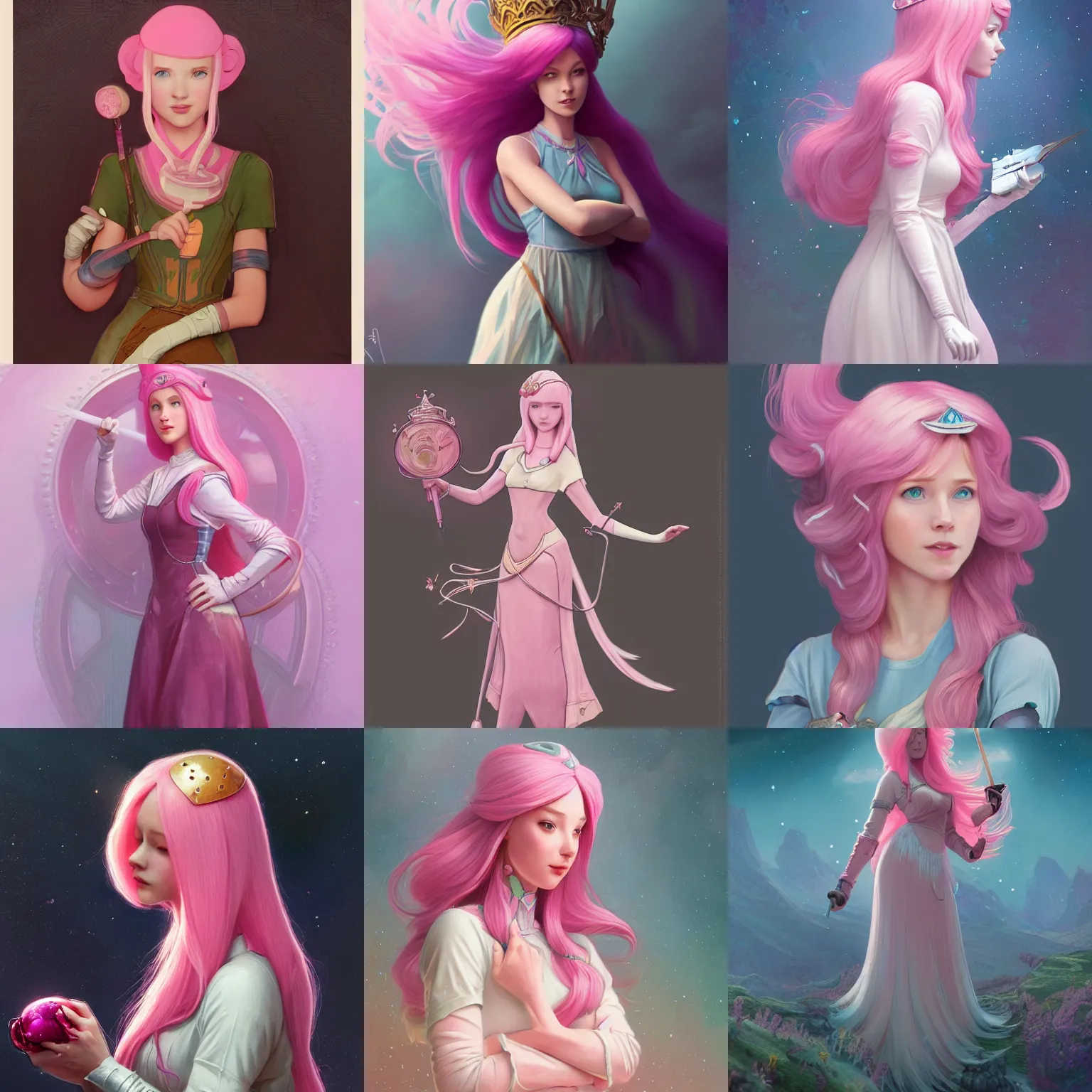 Prompt: Princess Bubblegum from Adventure Time, Mark Edward Fischbach, intricate, highly detailed, digital painting, artstation, concept art, smooth, sharp focus, illustration, Unreal Engine 5, 8K, art by artgerm and greg rutkowski and alphonse mucha