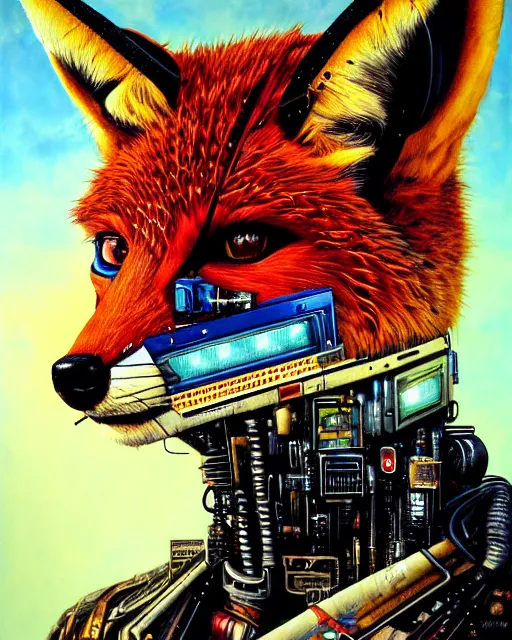 Image similar to a portrait of an anthropomorphic cyberpunk fox lizard by sandra chevrier, by jon foster, detailed render, tape deck, epic composition, cybernetics, 4 k realistic, cryengine, realistic shaded lighting, sharp focus, masterpiece, by enki bilal