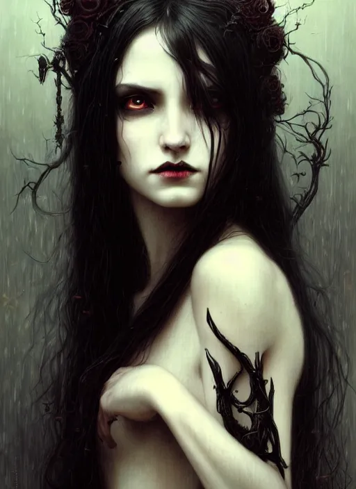 Ethereal gothic vampire Young lady with black hair& Crystal blue