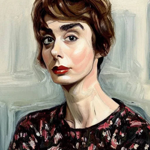 Prompt: of lilly collins painted by lucien freud