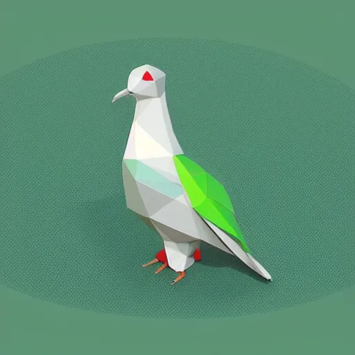 Image similar to isometric, vector, a green dove, low poly, cgsociety, black background, volumetric lighting, digital art